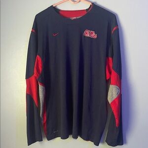Men's Navy and Red Long Sleeve Shirt